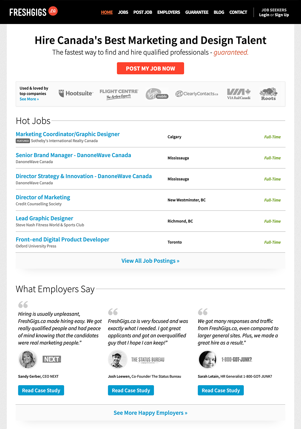 FreshGigs.ca Top of Homepage