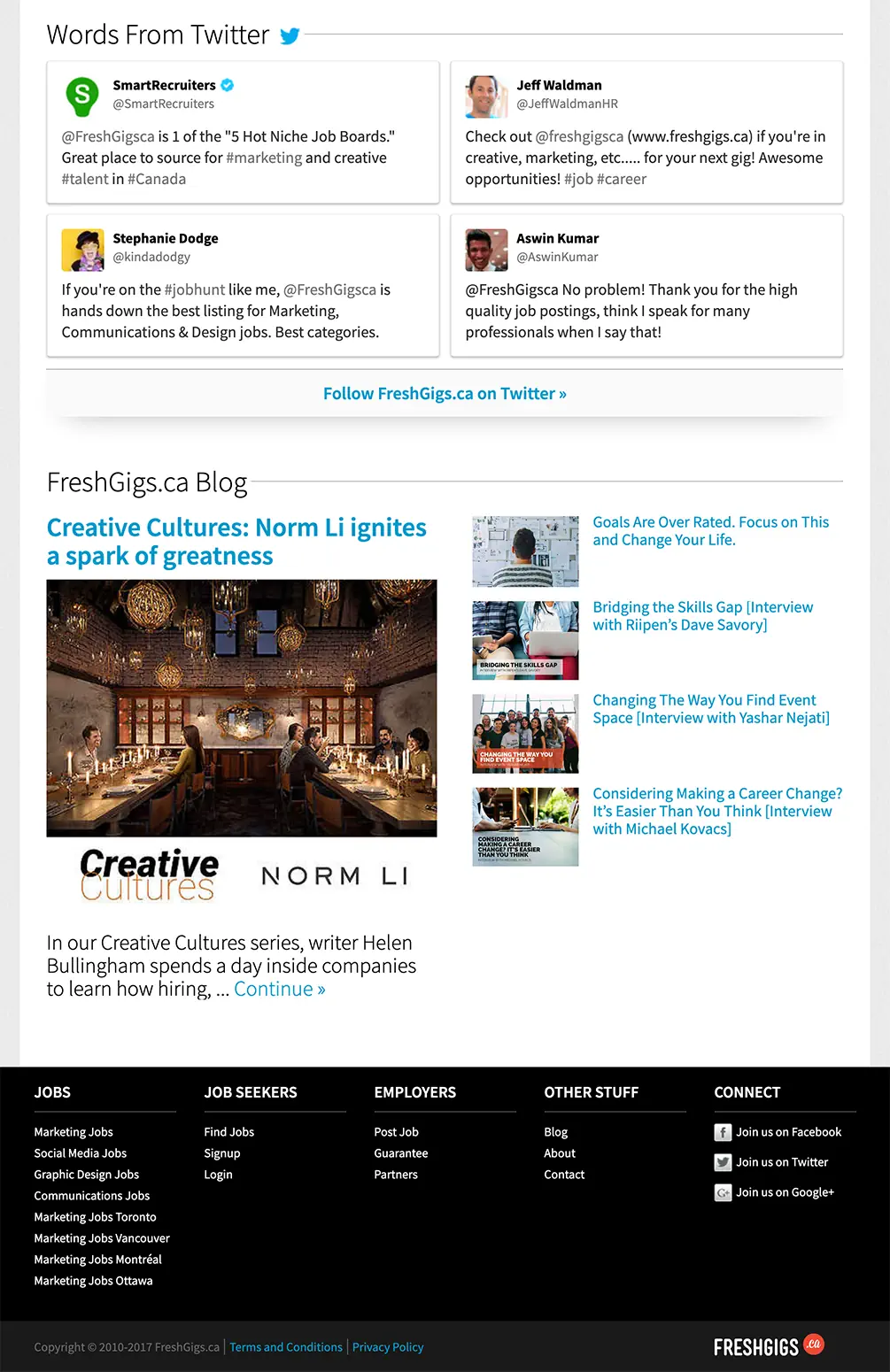 FreshGigs.ca Bottom of Homepage